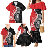 New Zealand Aotearoa Family Matching Mermaid Dress and Hawaiian Shirt Kiwi Fern Maori Pattern Red Version LT05 - Polynesian Pride