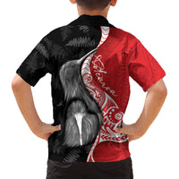 New Zealand Aotearoa Family Matching Off The Shoulder Long Sleeve Dress and Hawaiian Shirt Kiwi Fern Maori Pattern Red Version LT05 - Polynesian Pride