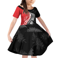 New Zealand Aotearoa Family Matching Off Shoulder Short Dress and Hawaiian Shirt Kiwi Fern Maori Pattern Red Version LT05 Daughter's Dress Red - Polynesian Pride