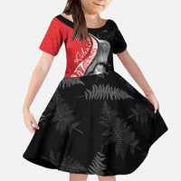 New Zealand Aotearoa Family Matching Puletasi and Hawaiian Shirt Kiwi Fern Maori Pattern Red Version LT05 Daughter's Dress Red - Polynesian Pride