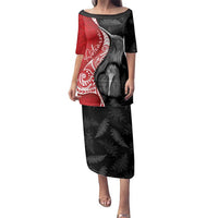 New Zealand Aotearoa Family Matching Puletasi and Hawaiian Shirt Kiwi Fern Maori Pattern Red Version LT05 Mom's Dress Red - Polynesian Pride