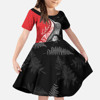 New Zealand Aotearoa Family Matching Short Sleeve Bodycon Dress and Hawaiian Shirt Kiwi Fern Maori Pattern Red Version LT05 Daughter's Dress Red - Polynesian Pride