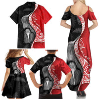 New Zealand Aotearoa Family Matching Summer Maxi Dress and Hawaiian Shirt Kiwi Fern Maori Pattern Red Version LT05 - Polynesian Pride