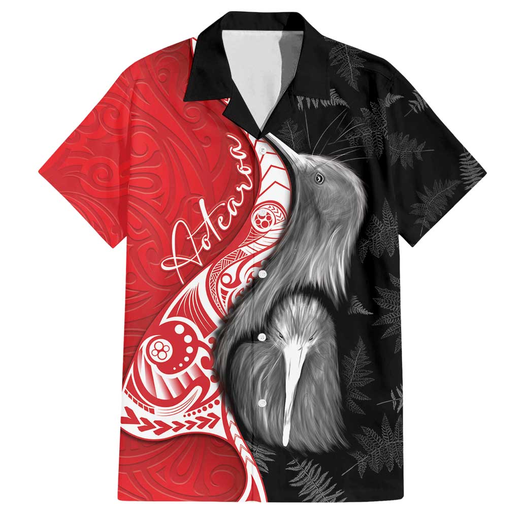 New Zealand Aotearoa Family Matching Summer Maxi Dress and Hawaiian Shirt Kiwi Fern Maori Pattern Red Version LT05 Dad's Shirt - Short Sleeve Red - Polynesian Pride