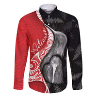 New Zealand Aotearoa Family Matching Tank Maxi Dress and Hawaiian Shirt Kiwi Fern Maori Pattern Red Version LT05 Dad's Shirt - Long Sleeve Red - Polynesian Pride