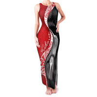 New Zealand Aotearoa Family Matching Tank Maxi Dress and Hawaiian Shirt Kiwi Fern Maori Pattern Red Version LT05 Mom's Dress Red - Polynesian Pride