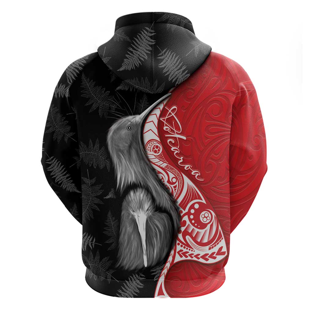 New Zealand Aotearoa Hoodie Kiwi Fern Maori Pattern Red Version