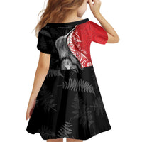 New Zealand Aotearoa Kid Short Sleeve Dress Kiwi Fern Maori Pattern Red Version