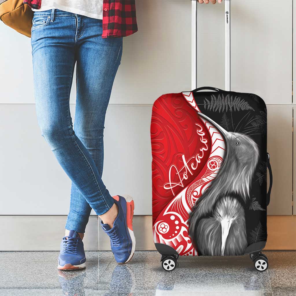New Zealand Aotearoa Luggage Cover Kiwi Fern Maori Pattern Red Version