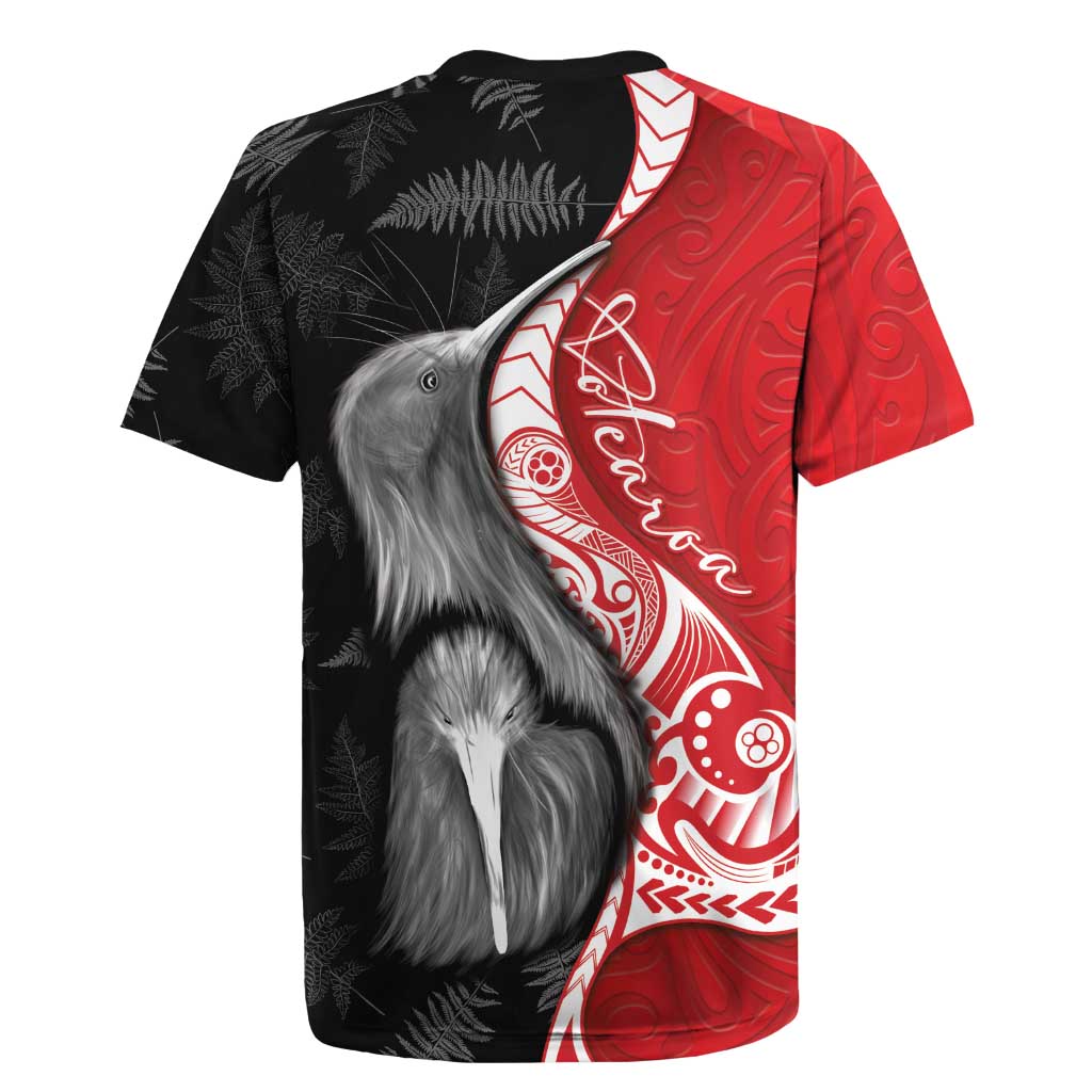 New Zealand Aotearoa Rugby Jersey Kiwi Fern Maori Pattern Red Version LT05 - Polynesian Pride
