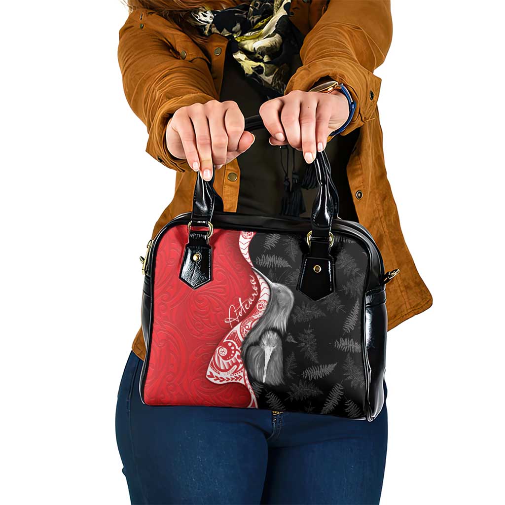 New Zealand Aotearoa Shoulder Handbag Kiwi Fern Maori Pattern Red Version