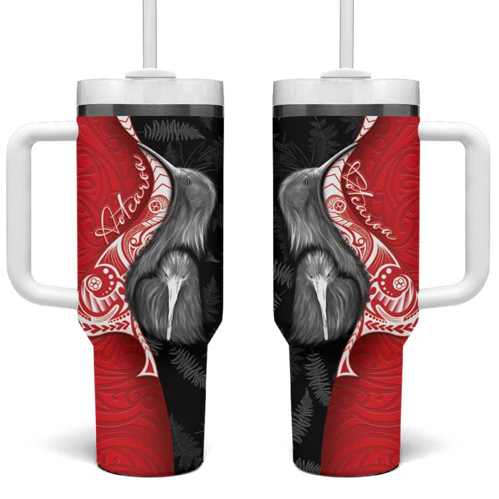 New Zealand Aotearoa Tumbler With Handle Kiwi Fern Maori Pattern Red Version LT05 One Size: 40 oz Red - Polynesian Pride