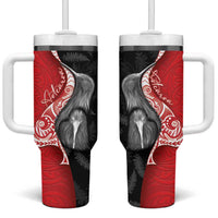 New Zealand Aotearoa Tumbler With Handle Kiwi Fern Maori Pattern Red Version LT05 One Size: 40 oz Red - Polynesian Pride