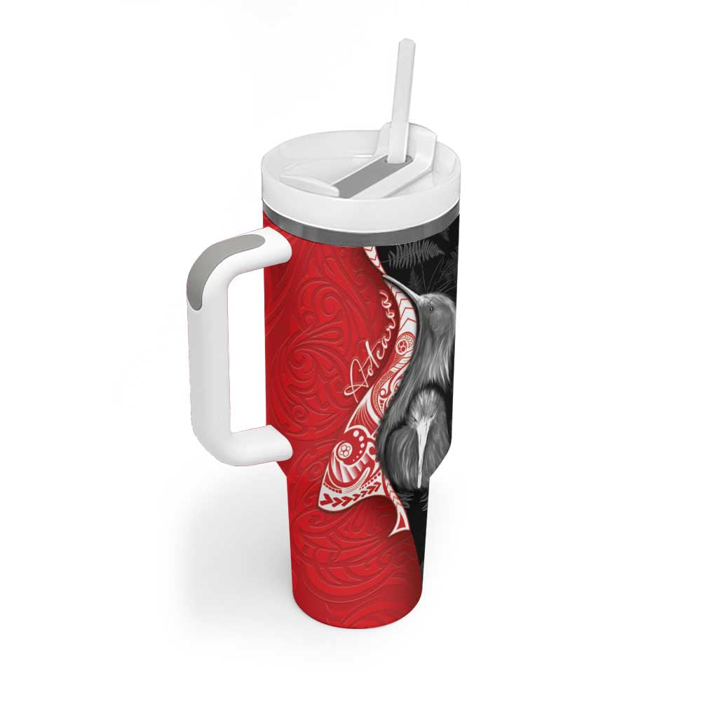 New Zealand Aotearoa Tumbler With Handle Kiwi Fern Maori Pattern Red Version LT05 - Polynesian Pride