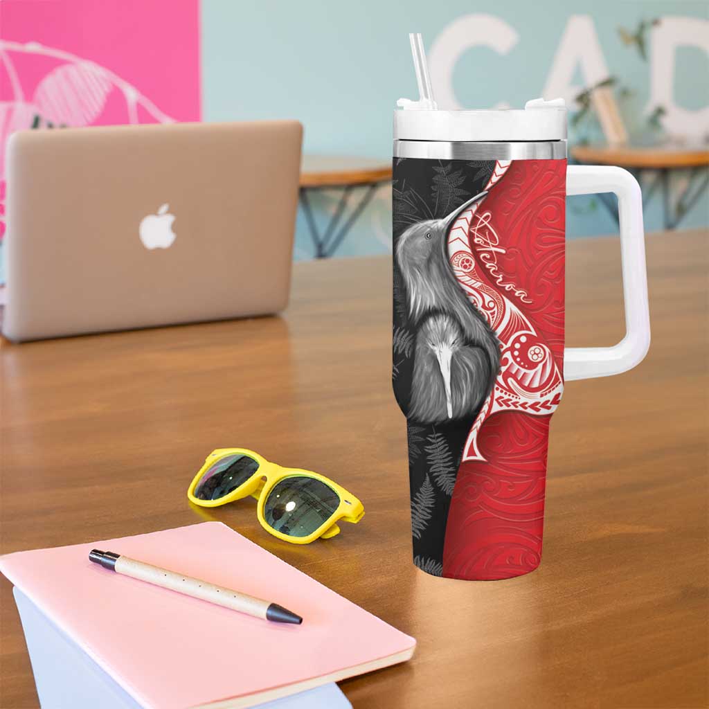 New Zealand Aotearoa Tumbler With Handle Kiwi Fern Maori Pattern Red Version LT05 - Polynesian Pride