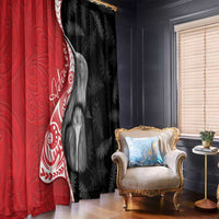 New Zealand Aotearoa Window Curtain Kiwi Fern Maori Pattern Red Version