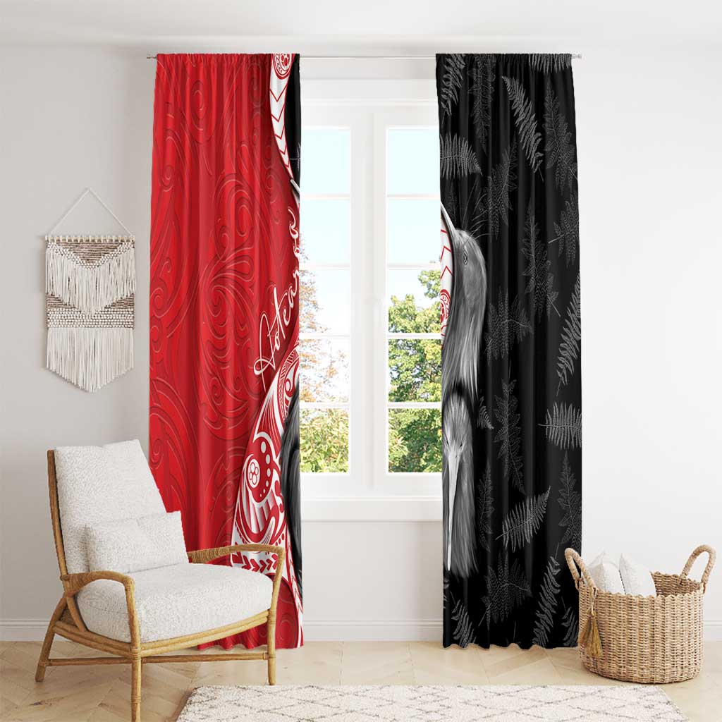 New Zealand Aotearoa Window Curtain Kiwi Fern Maori Pattern Red Version