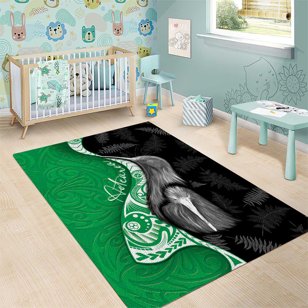 New Zealand Aotearoa Area Rug Kiwi Fern Maori Pattern Green Version