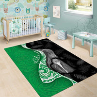 New Zealand Aotearoa Area Rug Kiwi Fern Maori Pattern Green Version