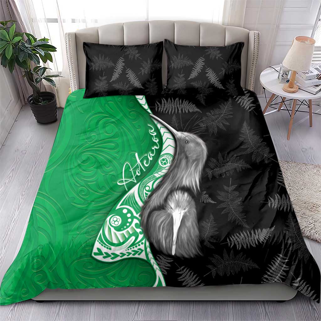 New Zealand Aotearoa Bedding Set Kiwi Fern Maori Pattern Green Version