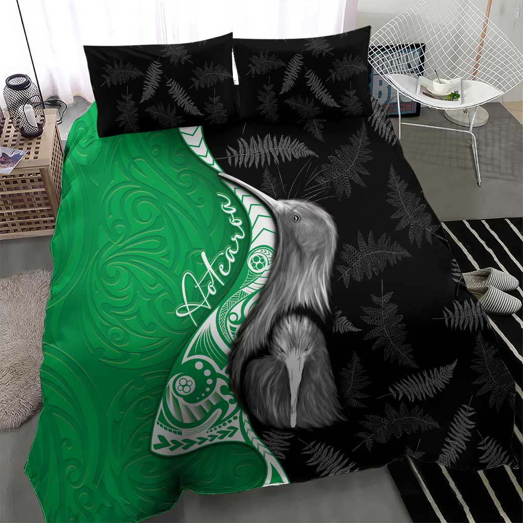 New Zealand Aotearoa Bedding Set Kiwi Fern Maori Pattern Green Version