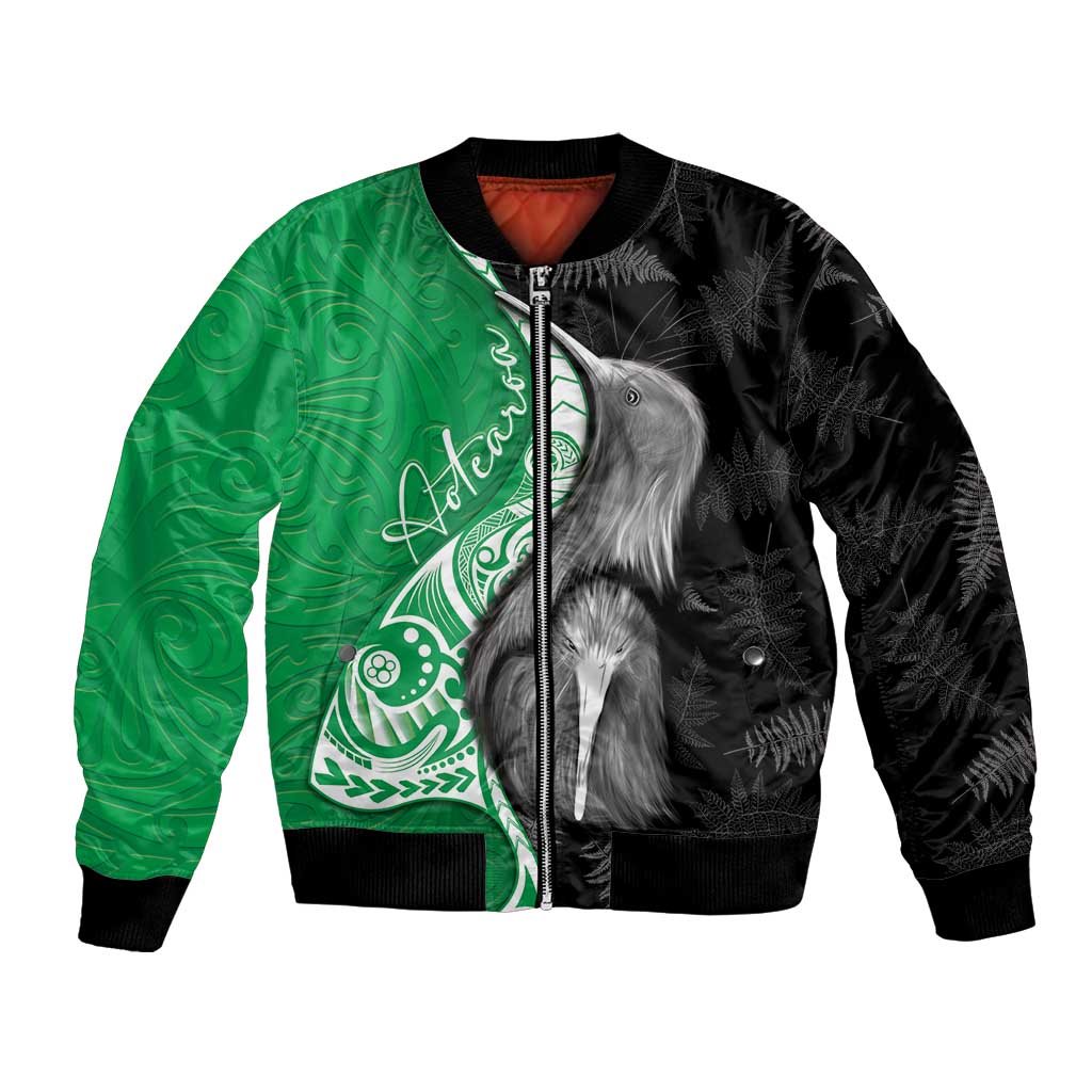 New Zealand Aotearoa Bomber Jacket Kiwi Fern Maori Pattern Green Version LT05 Unisex Green - Polynesian Pride