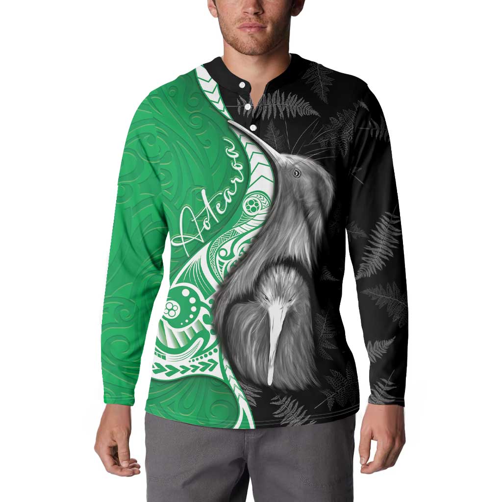 New Zealand Aotearoa Button Sweatshirt Kiwi Fern Maori Pattern Green Version