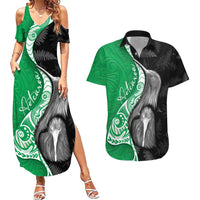 New Zealand Aotearoa Couples Matching Summer Maxi Dress and Hawaiian Shirt Kiwi Fern Maori Pattern Green Version LT05 Green - Polynesian Pride
