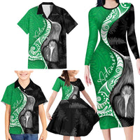 New Zealand Aotearoa Family Matching Long Sleeve Bodycon Dress and Hawaiian Shirt Kiwi Fern Maori Pattern Green Version LT05 - Polynesian Pride