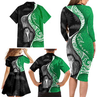 New Zealand Aotearoa Family Matching Long Sleeve Bodycon Dress and Hawaiian Shirt Kiwi Fern Maori Pattern Green Version LT05 - Polynesian Pride