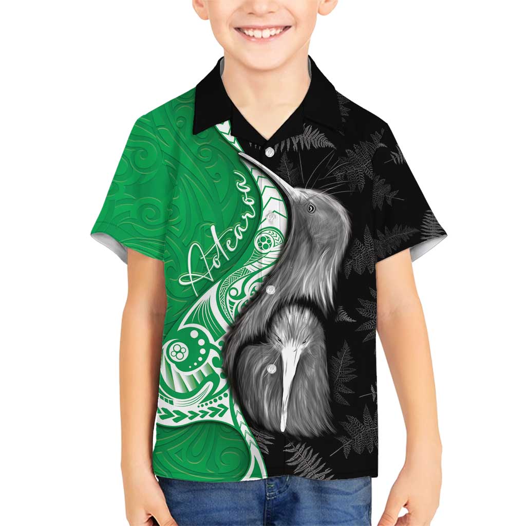 New Zealand Aotearoa Family Matching Long Sleeve Bodycon Dress and Hawaiian Shirt Kiwi Fern Maori Pattern Green Version LT05 Son's Shirt Green - Polynesian Pride