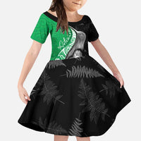 New Zealand Aotearoa Family Matching Mermaid Dress and Hawaiian Shirt Kiwi Fern Maori Pattern Green Version LT05 Daughter's Dress Green - Polynesian Pride