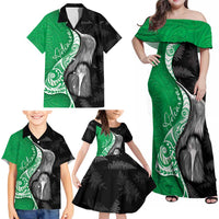 New Zealand Aotearoa Family Matching Off Shoulder Maxi Dress and Hawaiian Shirt Kiwi Fern Maori Pattern Green Version LT05 - Polynesian Pride