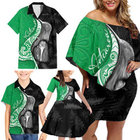 New Zealand Aotearoa Family Matching Off Shoulder Short Dress and Hawaiian Shirt Kiwi Fern Maori Pattern Green Version LT05 - Polynesian Pride