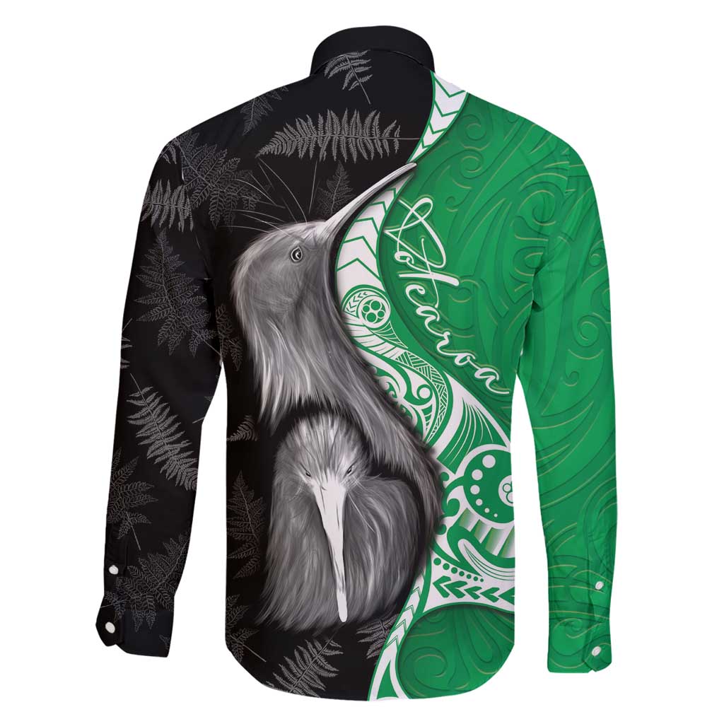 New Zealand Aotearoa Family Matching Off Shoulder Short Dress and Hawaiian Shirt Kiwi Fern Maori Pattern Green Version LT05 - Polynesian Pride