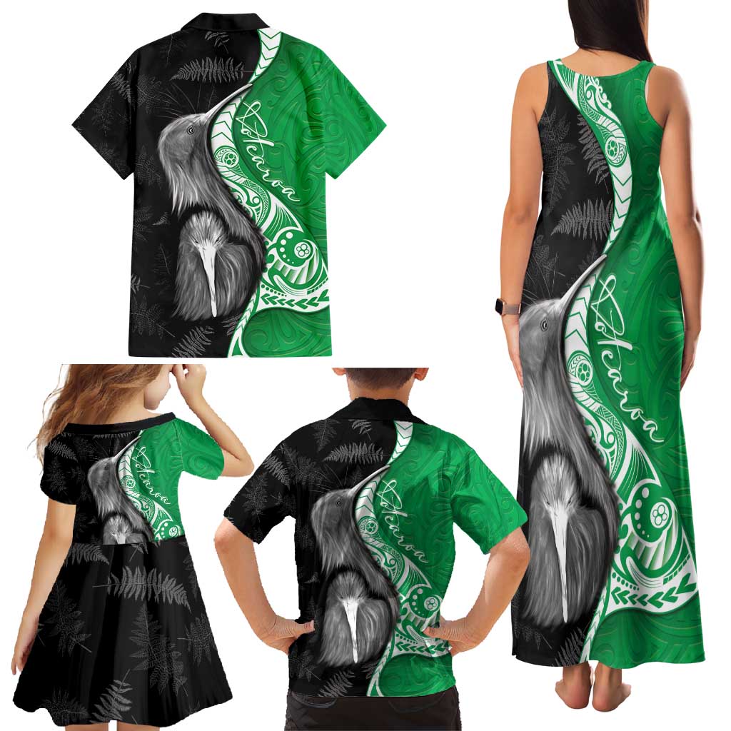 New Zealand Aotearoa Family Matching Tank Maxi Dress and Hawaiian Shirt Kiwi Fern Maori Pattern Green Version LT05 - Polynesian Pride