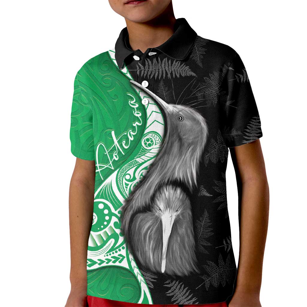 New Zealand Aotearoa Kid Polo Shirt Kiwi Fern Maori Pattern Green Version