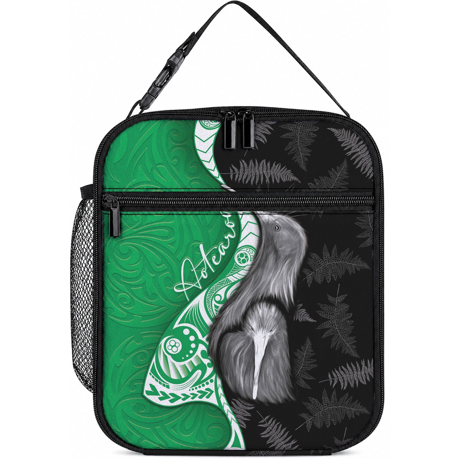 New Zealand Aotearoa Lunch Bag Kiwi Fern Maori Pattern Green Version LT05 10.2 × 8.3 × 4.3 inch Green - Polynesian Pride