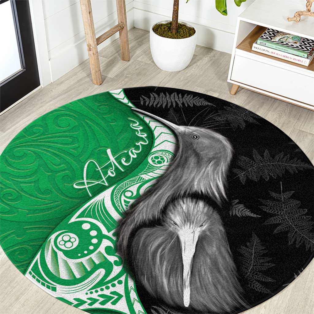 New Zealand Aotearoa Round Carpet Kiwi Fern Maori Pattern Green Version LT05 Green - Polynesian Pride