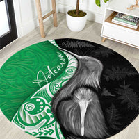 New Zealand Aotearoa Round Carpet Kiwi Fern Maori Pattern Green Version LT05 Green - Polynesian Pride