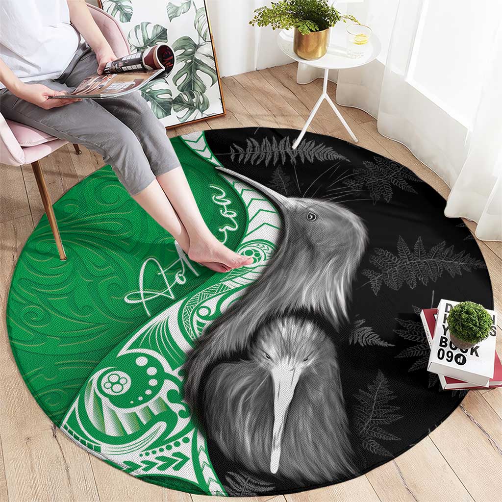 New Zealand Aotearoa Round Carpet Kiwi Fern Maori Pattern Green Version LT05 - Polynesian Pride