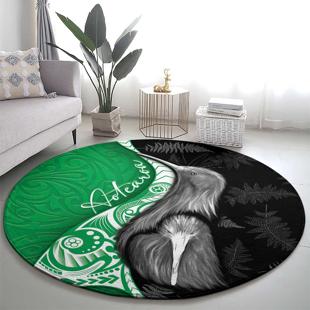 New Zealand Aotearoa Round Carpet Kiwi Fern Maori Pattern Green Version LT05 - Polynesian Pride