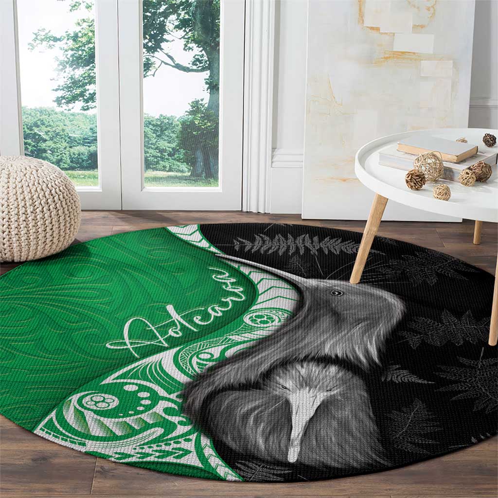 New Zealand Aotearoa Round Carpet Kiwi Fern Maori Pattern Green Version LT05 - Polynesian Pride