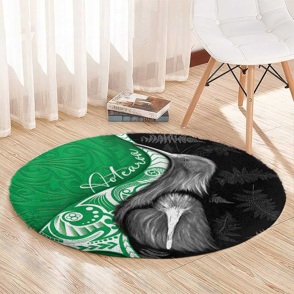 New Zealand Aotearoa Round Carpet Kiwi Fern Maori Pattern Green Version LT05 - Polynesian Pride