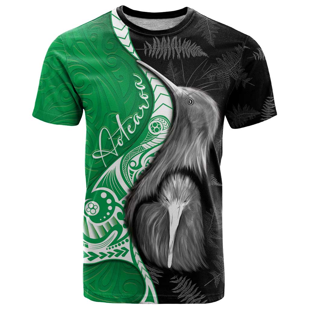 New Zealand Aotearoa T Shirt Kiwi Fern Maori Pattern Green Version