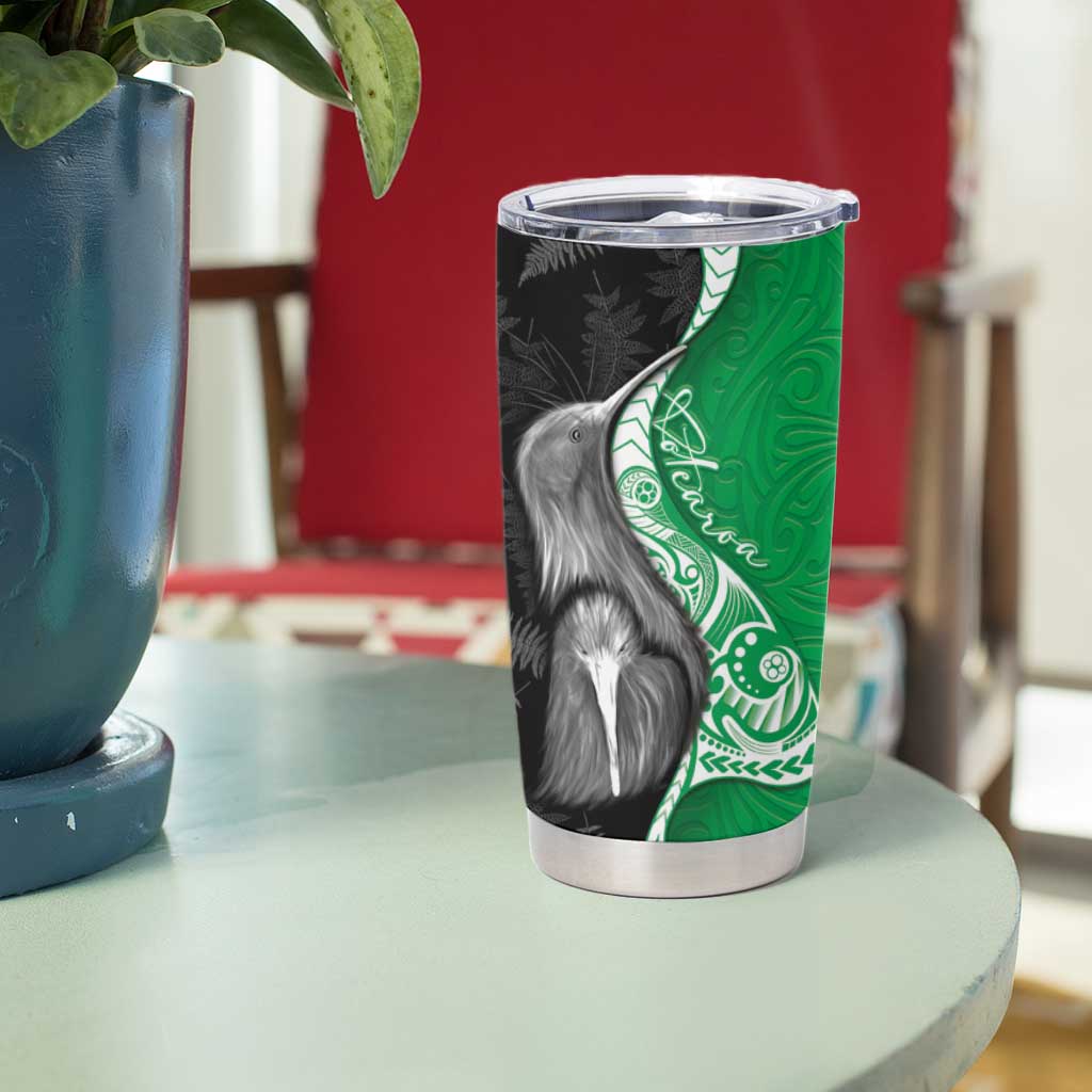 New Zealand Aotearoa Tumbler Cup Kiwi Fern Maori Pattern Green Version