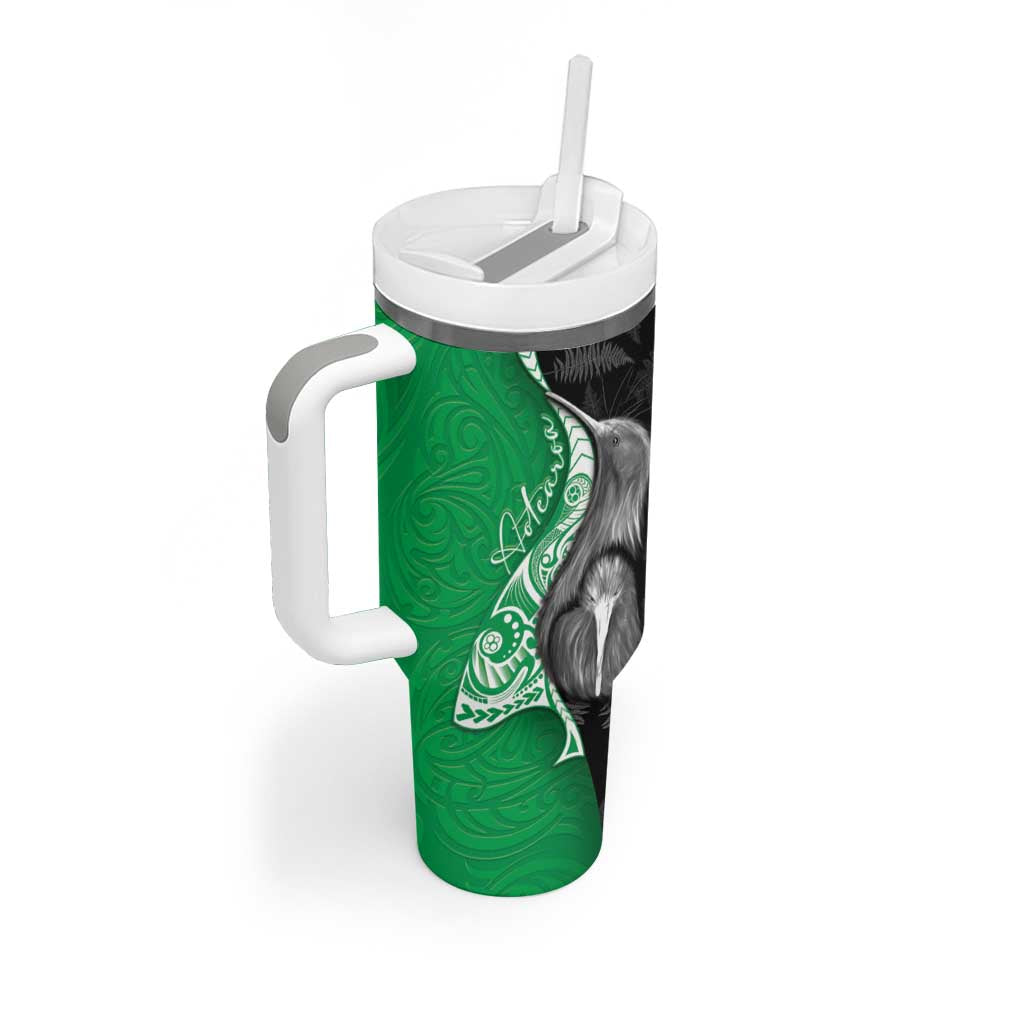 New Zealand Aotearoa Tumbler With Handle Kiwi Fern Maori Pattern Green Version