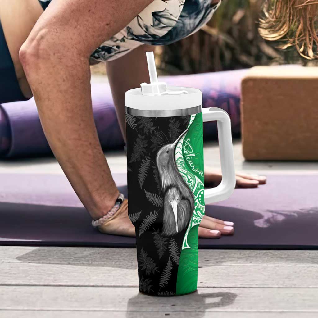 New Zealand Aotearoa Tumbler With Handle Kiwi Fern Maori Pattern Green Version