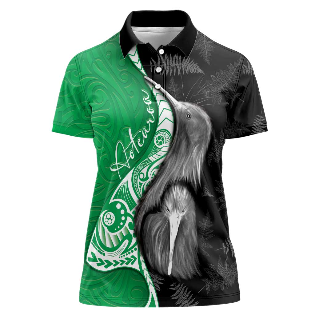 New Zealand Aotearoa Women Polo Shirt Kiwi Fern Maori Pattern Green Version