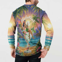 Aloha Hawaii Button Sweatshirt Hula Martini Tropical Vibes - Polynesian Pride